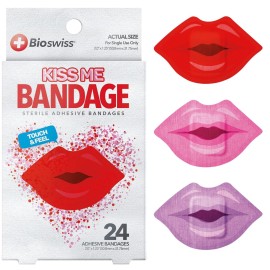 BioSwiss Bandages, Lips Shaped Self Adhesive Bandage Set, Latex Free, Sterile Wound Care, 24 Count