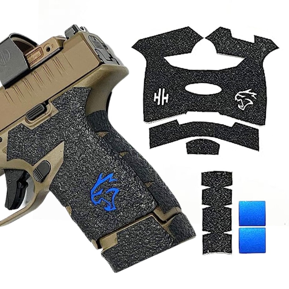 Handleitgrips Handgun Grip Tape Compatible with Springfield Hellcat - Black Textured Rubber Pistol Grip Tape with Blue Insert & 13rd Magazine, Easy Installation, Veteran Owned, Made in The USA