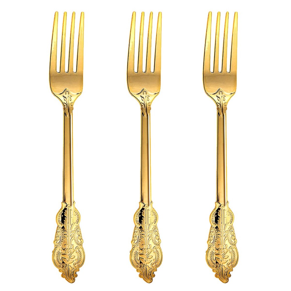 N9R 100PCS Gold Plastic Forks, 7.48inch Disposable Gold Plastic Silverware, Heavy Duty Plastic Forks for Parties, Weddings and Events
