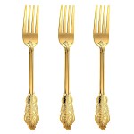 N9R 100PCS Gold Plastic Forks, 7.48inch Disposable Gold Plastic Silverware, Heavy Duty Plastic Forks for Parties, Weddings and Events