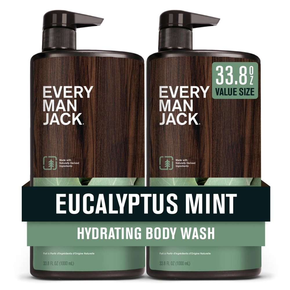 Every Man Jack Eucalyptus Mint Hydrating Mens Body Wash for All Skin Types - Cleanse, Nourish, and Hydrate Skin with Naturally Derived Ingredients - Paraben Free, Phthalate Free, Dye Free - 33.8oz