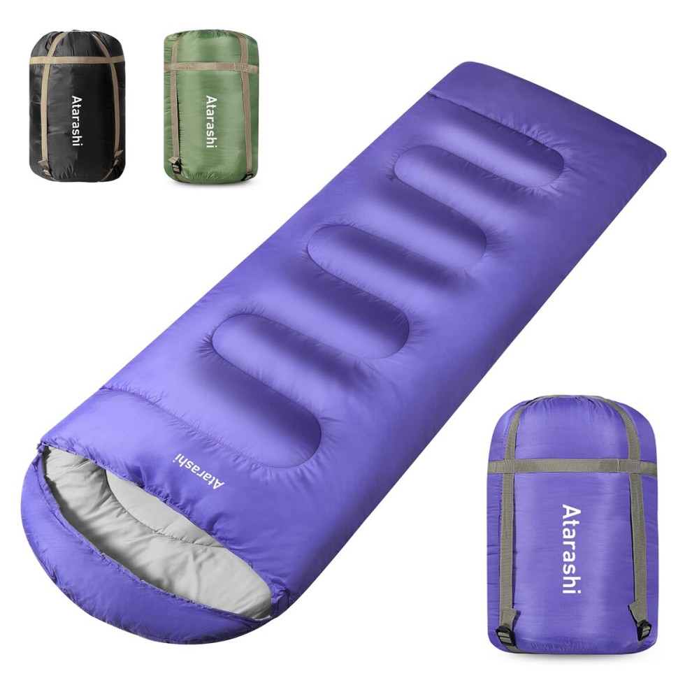 Atarashi Wide Sleeping Bags for Adults, Womens Sleeping Bags for Camping, Hiking and Outdoors, 3-4 Seasons Warm Cold Weather, Lightweight, Portable, Purple Large Size with Compression Sack, 40\'\'X87\'\'