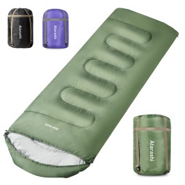 Atarashi Wide Sleeping Bags for Adults, Mens Sleeping Bags for Camping, Hiking and Outdoors, 3-4 Seasons Warm Cold Weather, Lightweight, Portable, Green Large Size with Compression Sack, 40\'\'X87\'\'