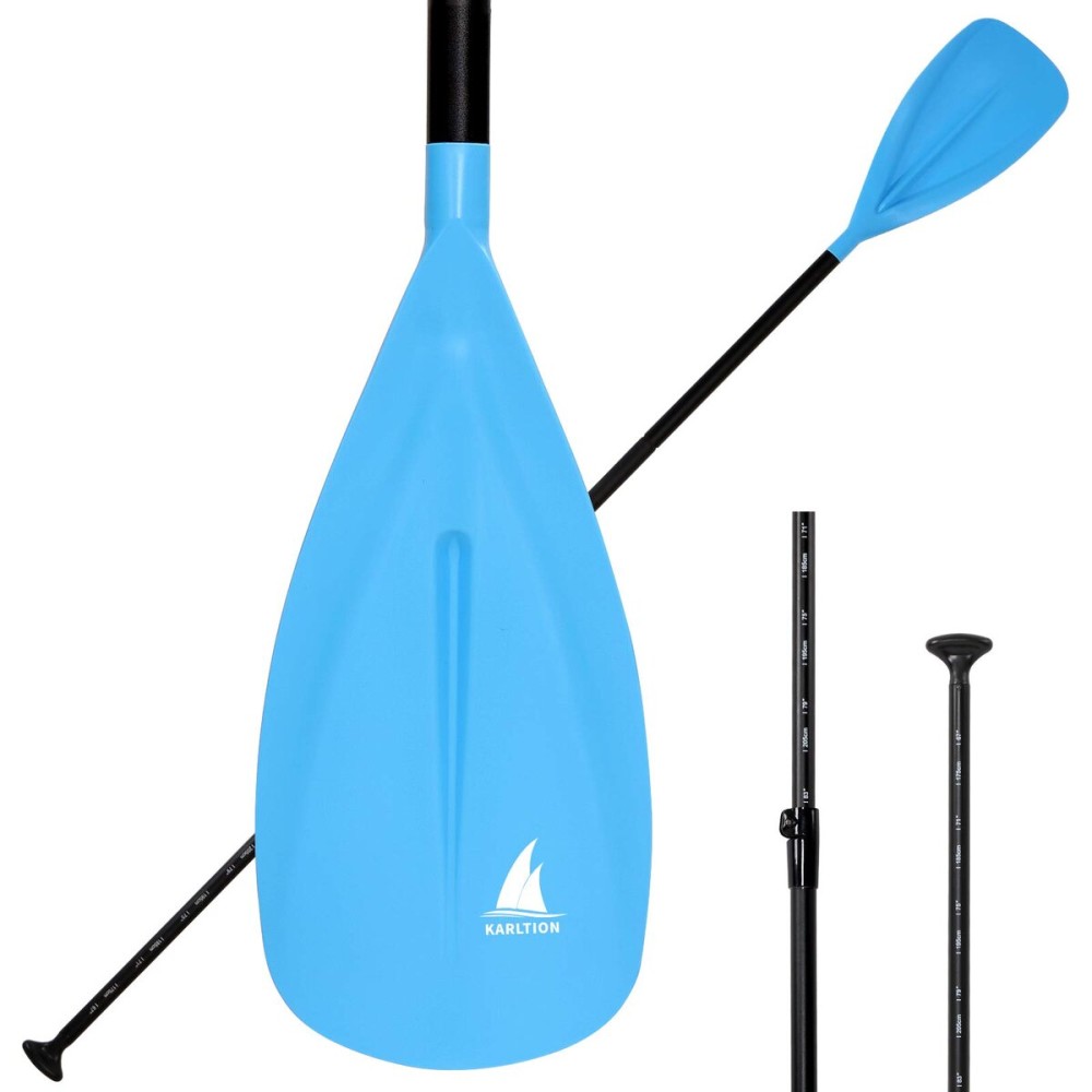 Karltion SUP Paddle - 3 Pieces Adjustable Aluminium SUP Paddle Alloy Shaft Paddle Board Paddles with Glass Fiber Blade for Surfing, Floating,Water Sport-Blue