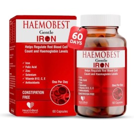 HealthBest High Potency Gentle Iron Capsules 100mg |Slow Release Iron for Faster Absorption, Non-Constipating| Vitamin C, B12, Folate Zinc & Selenium for Anemia, Hemoglobin & Immune Support |60 Count