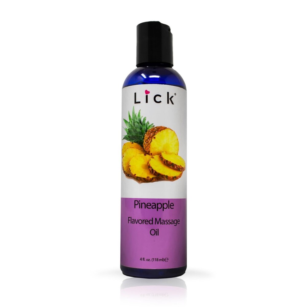 Lick Pineapple Flavored Massage Oil with Vitamin E, Coconut, Sweet Almond Oil for Lovemaking, Date Night, Nuru Yoni Massage Therapy, Safe & Edible