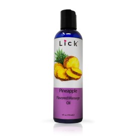 Lick Pineapple Flavored Massage Oil with Vitamin E, Coconut, Sweet Almond Oil for Lovemaking, Date Night, Nuru Yoni Massage Therapy, Safe & Edible