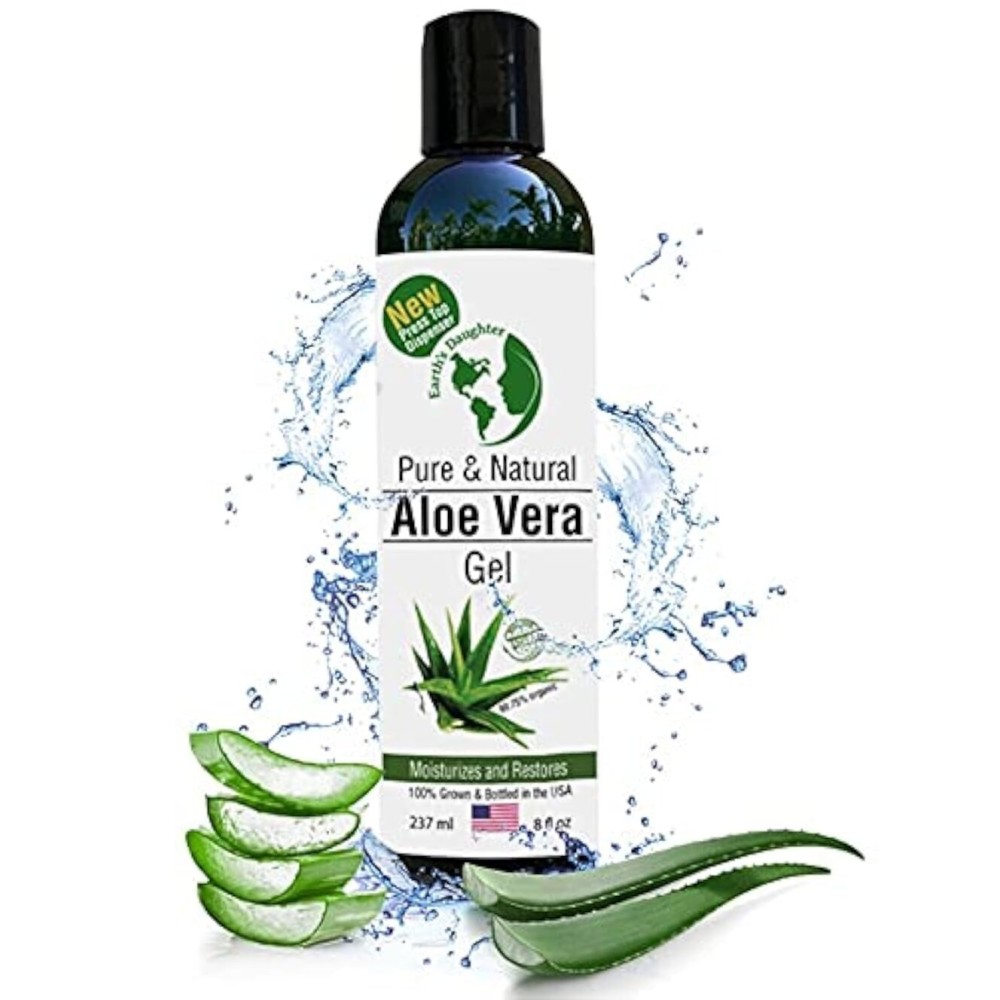 Earth\'s Daughter Organic Aloe Vera Gel from Fresh Cut 100% Pure Organic Aloe leaves - Fast Absorbing for Face, Skin, Hair & Body - Vegan, Unscented, Natural - 8 Oz USA Made