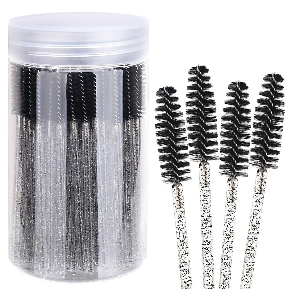 Elisel 100pcs Disposable Mascara Brushes with Container, Mascara Wands Makeup Brushes Applicators Kits for Eyelash Extensions and Eyebrow Brush (Crystal Black)