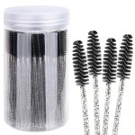 Elisel 100pcs Disposable Mascara Brushes with Container, Mascara Wands Makeup Brushes Applicators Kits for Eyelash Extensions and Eyebrow Brush (Crystal Black)