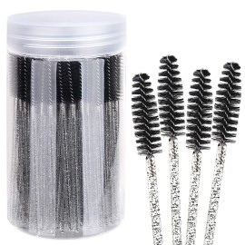 Elisel 100pcs Disposable Mascara Brushes with Container, Mascara Wands Makeup Brushes Applicators Kits for Eyelash Extensions and Eyebrow Brush (Crystal Black)