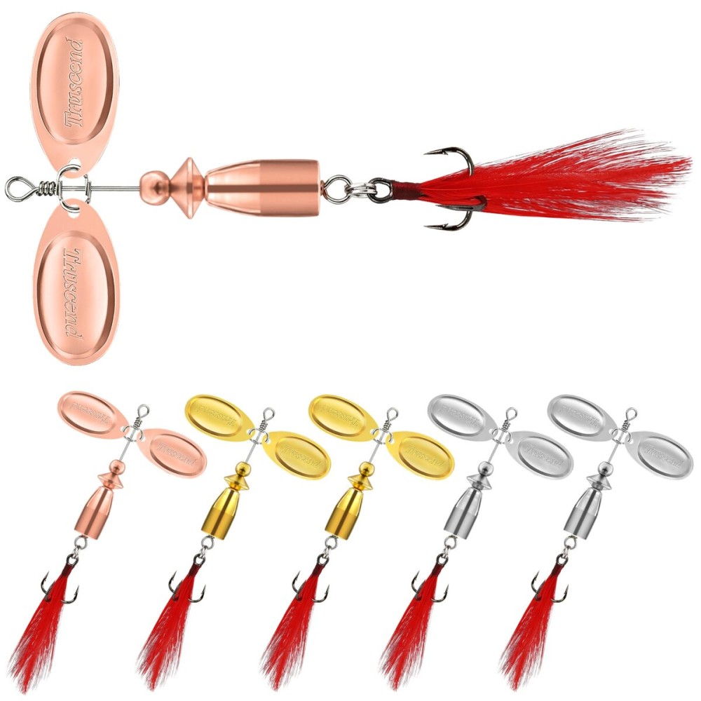 TRUSCEND Well-Made Rooster Tail Fishing Lures with Flash Copper Body and Blade, Dual-Blade System Fishing Spinners, Freshwater Crappie Jigs, 1/4oz Long Cast Jig Spinners for Bass Trout Crappie Walleye