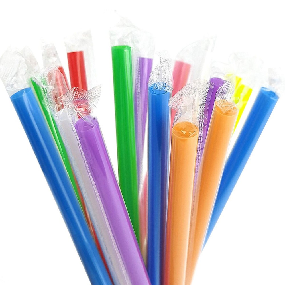 RENYIH 100 Pcs Multi Colors Jumbo Smoothie Boba Straws,Plastic Milkshake Disposable Wide-mouthed Large Individually Wrapped Straws(0.43 Wide X 9.45 Long)