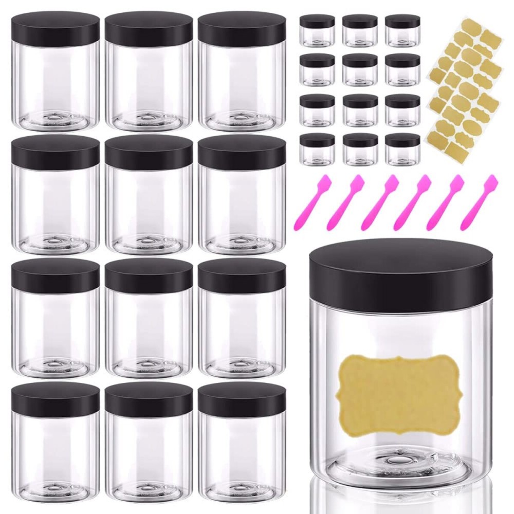 8oz Plastic Jars with Lids 8 oz Plastic Containers with Lids + 20g Sample Containers (Set of 24) Airtight Container for Lip Scrub, Body Butters, Cream, Slime, Craft Storage