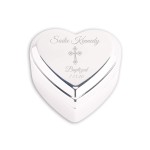Cherished Moments Personalized Heart Jewelry Keepsake Box with Custom Engraved Cross and Name for Baby Baptism Gift for Girls, Silver Toned