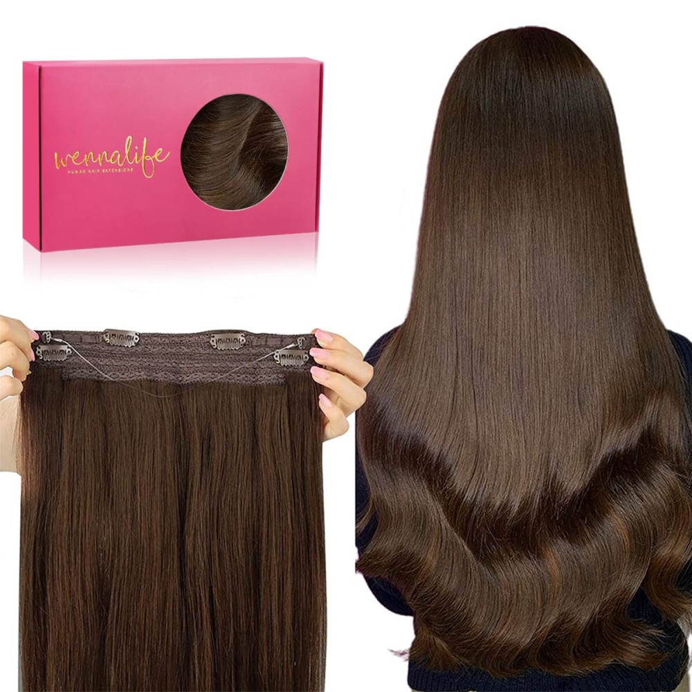 WENNALIFE Wire Hair Extensions (Increase 50% Lifespan) Real Human Hair 16 inch 95g Chocolate Brown Remy Wire Hair Extensions Invisible Transparent Fish Line Straight Real