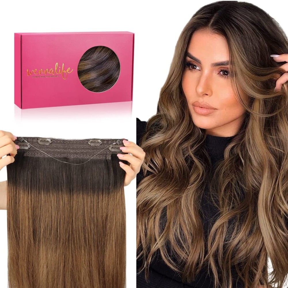 WENNALIFE Wire Hair Extensions (Increase 50% Lifespan) Real Human Hair 18 inch 95g Dark Brown to Chestnut Brown and Dirty Blonde Highlighted Remy Wire Hair Extensions Invisible Real