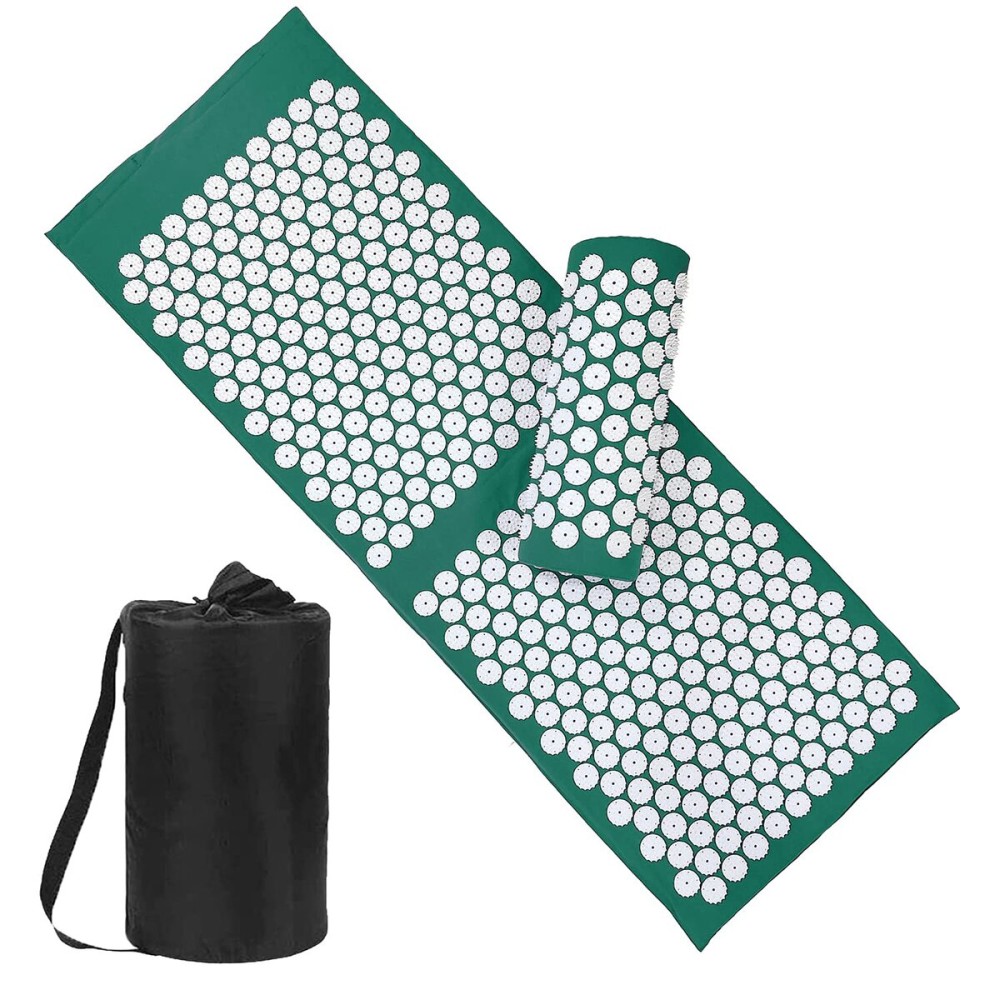 XiaoMaGe Acupressure Mat and Pillow Set with Bag - Extra Long Acupuncture Mat for Neck & Back Pain Relief- Naturally Relaxation Gift for Women - Stress Relief Massage Mat (Green)