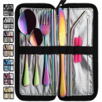 VANDBAO Camping Utensils Set, Portable Travel Utensils with Case for Fixing Tableware, Reusable Stainless Steel Stable Cutlery Set, Lunch Picnic Flatware Silverware (Rainbow Set)