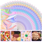 50 Pieces 5\'\' x 8 Holographic Bags Resealable Smell Proof Bags Holographic Rainbow Color Foil Pouch Zip Bag for Party Favor Food Storage, Coffee Beans, Candy & Jewelry Packaging
