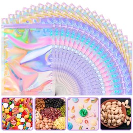 50 Pack Holographic Bags, 3\'\' x 4 Packaging Bags for Small Business, Resealable Smell Proof Mylar Bag, Rainbow Color Small Baggie Holographic Zipper Bag for Food, Candy, Cosmetics, Jewelry