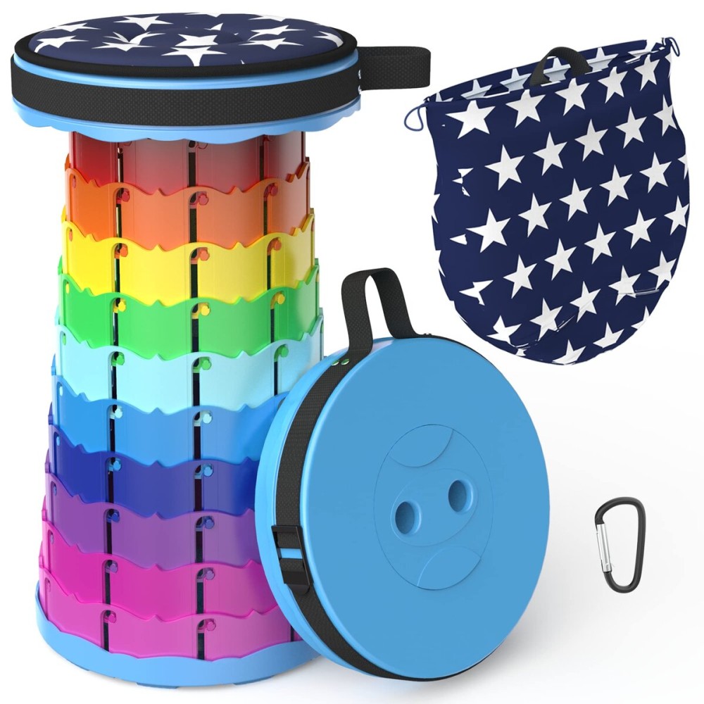 ALEVMOOM Portable Telescoping Collapsible Stool with Cushion & Bag, Retractable Folding Stool for Adults, Lightweight But Sturdy Capacity 440 lbs for Camping Fishing Hiking BBQ