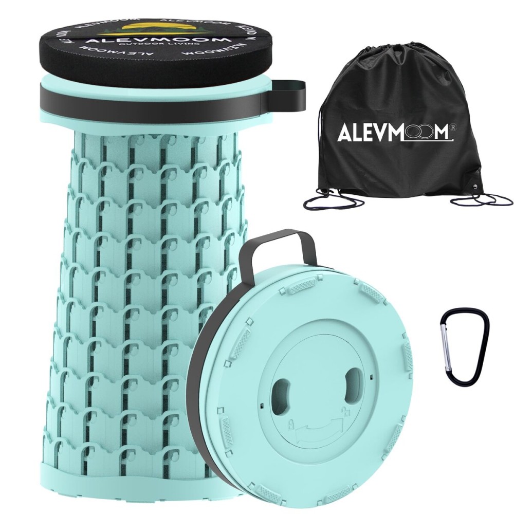 ALEVMOOM Upgraded Collapsible Stool with Cushion & Bag, 18 H Portable Retractable Telescoping Folding Stool for Adults, Lightweight But Sturdy Capacity 600 lbs for Camping Fishing Hiking Travel