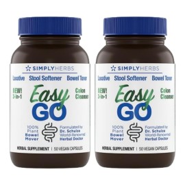 Simply Herbs Easy Go Bowel Mover - Adult Cleansing Supplement for Colon Health Support - Bowel Movement Aid - Stool Softener - Daily-Use Laxative - Plant-Based Ingredients - Vegan - 100 Count (2 Pack)