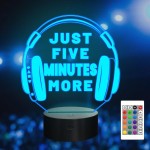 Attivolife Just Five Minutes More Night Light, Headphone Graphic Video Games Gamer Room Decor, Funny Gift 3D Illusion Lamp 16 Colors Changing Touch & Remote Control for Men Teenagers Kids