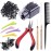 Duufin Hair Extensions Kit 500 Pcs Black Micro Ring Beads 1 Hair Extension Plier 2 Hook Needle Pulling Loop 4 Plastic Alligator Hair Clips 1 Comb and 2 Bags Black Mini Rubber Hair Elastic