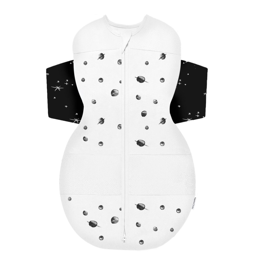Happiest Baby SNOO Sleep Sack - 100% Organic Cotton Baby Swaddle Blanket - Doctor Designed Promotes Healthy Hip Development (Ivory Planets Black Wings, Large)