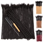 DAIXI 12 Inch 30 Strands 100% Real Human Hair Dreadlock Extensions for Man/Women Full Head Handmade 0.8cm Thickness Crochet Braids Dreadlocks Bulk with Needle and Comb Natural Black Locks