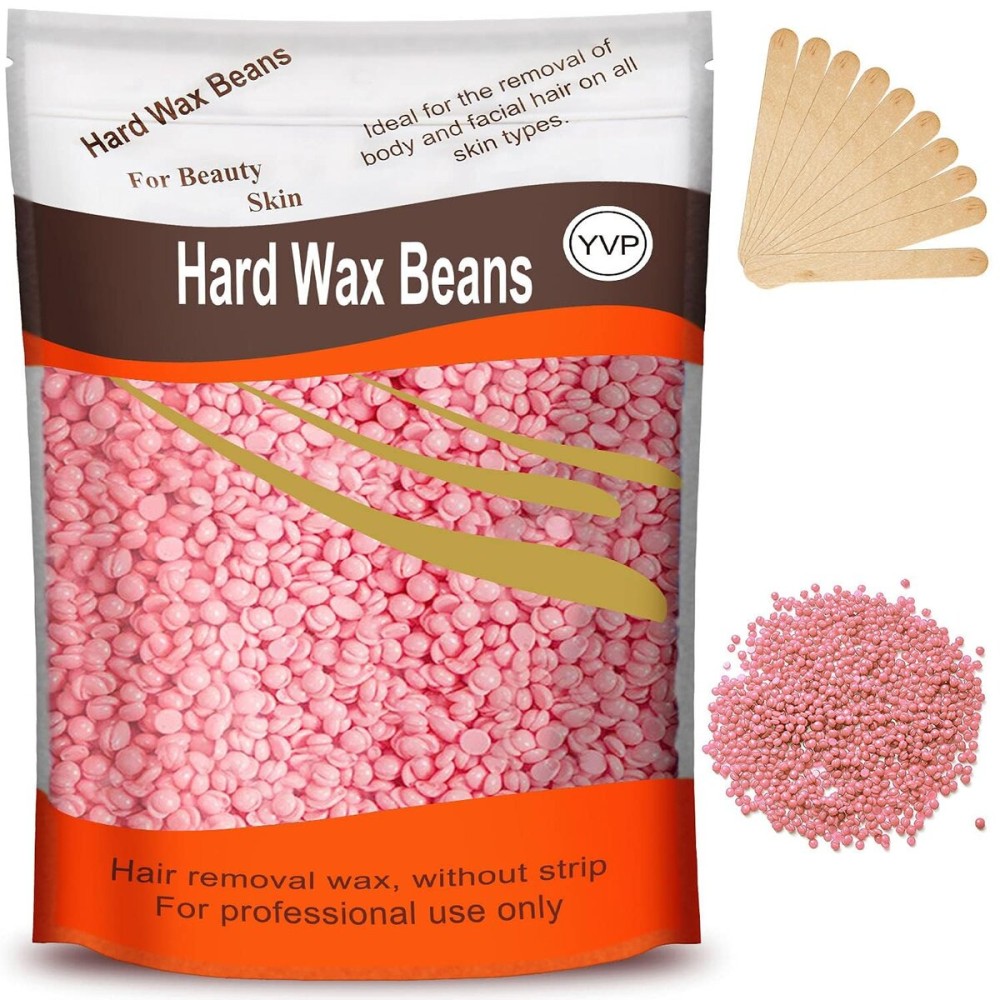 Yovanpur Hard Wax for Hair Removal, Rose Pink Wax Beads for Sensitive Skin and Brazilian Waxing, 10.5 Ounce/bag with 10pcs Wax Sticks