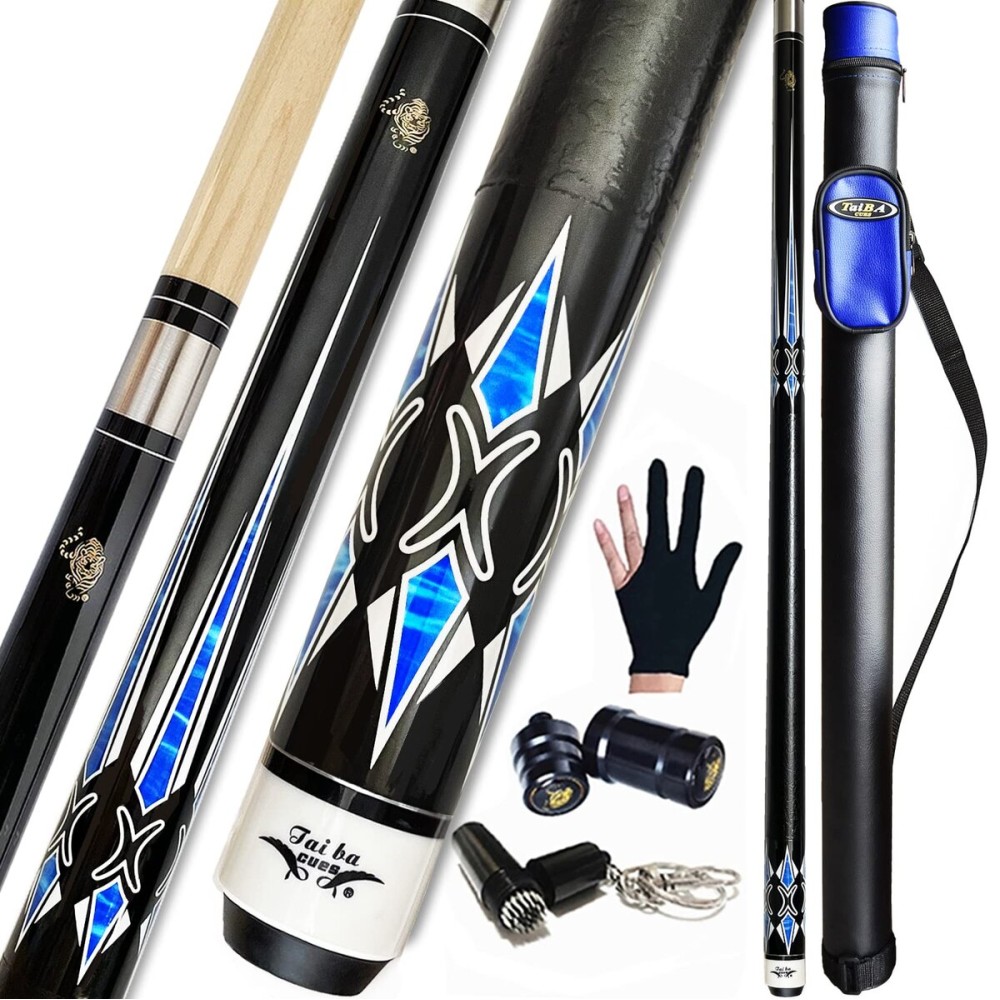 Tai ba cues 2-Piece Pool cue Stick + Hard Case, 13mm Tip, 58, Hardwood Canadian Maple Professional Billiard Pool Cue Stick 18,19,20,21,22 Oz Pool Stick (Selectable)-Blue, Black, Red, Gray, Green