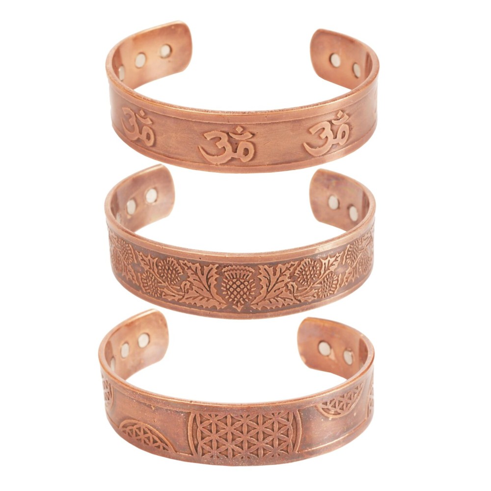 Touchstone copper bracelets | gift for men women |adjustable 100% pure solid real magnetic jewelry | handmade bracelet set combo | rope braided tibetan bangles. Set of 3 different designs