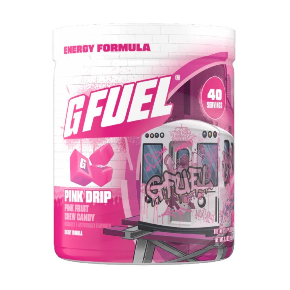 G Fuel Pink Drip Energy Drink Powder, Pre Workout Caffeine Mix for Gaming, Sugar Free Focus Amino, Vitamin + Antioxidants, 9.9oz (Pink Fruit Chew Candy, 40 Servings)