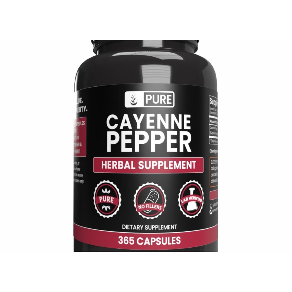 PURE ORIGINAL INGREDIENTS Cayenne Pepper (365 Capsules) No Magnesium Or Rice Fillers, Pure, Lab Verified