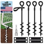 Eurmax USA Trampoline Stakes Screw in Tent Stakes Parts Heavy Duty for Canopies,4-Pack Outdoor Anchor Kit with Straps(Black)