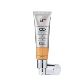 IT Cosmetics CC+ Cream (Tan Warm) - Natural Full Coverage Foundation With SPF 50+, Color Corrector & Anti-Aging Hydrating Serum, Hyaluronic Acid + Peptides, Lightweight - 1.08 fl oz