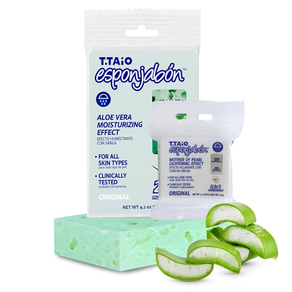 T. Taio Mother of Pearl Esponjabon Soap Sponge - Gentle Shower Scrubber - Cleaning Bath Wash Scrub - Dirt & Oil Removal - Massage & Lather Foot, Elbow, & Face Bathroom Accessories Fresh Nacre Scent