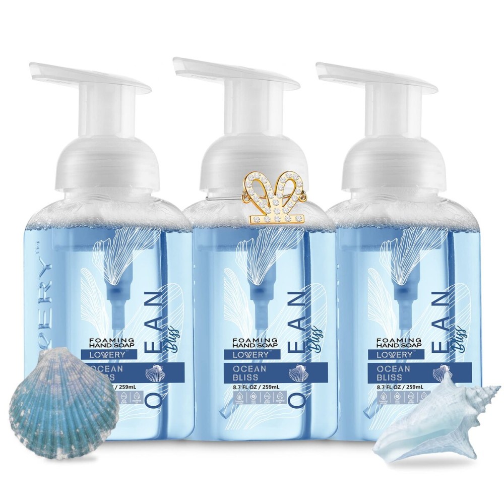 Foaming Hand Soap - Pack of 3 - Moisturizing Hand Soap with Aloe Vera & Essential Oils-Alcohol-Free Hand Wash in Ocean Bliss Fragrance-Scented Hand Wash for Kitchen or Bathroom-Free Swarovski Bracelet