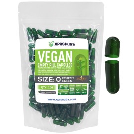 XPRS Nutra Size 0 Empty Capsules - 100 Count Empty Vegan Capsules - Vegetarian Pills - DIY Vegetable Capsule Filling - Veggie Pill Caps for Do-It-Yourself Supplements (Forest Green)