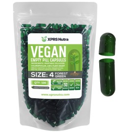 XPRS Nutra Size 4 Empty Capsules - 500 Count Small Empty Vegan Capsules - DIY Vegetable Capsule Filling - Fillable Do-It-Yourself Veggie Pill Caps for Supplements (Forest Green)