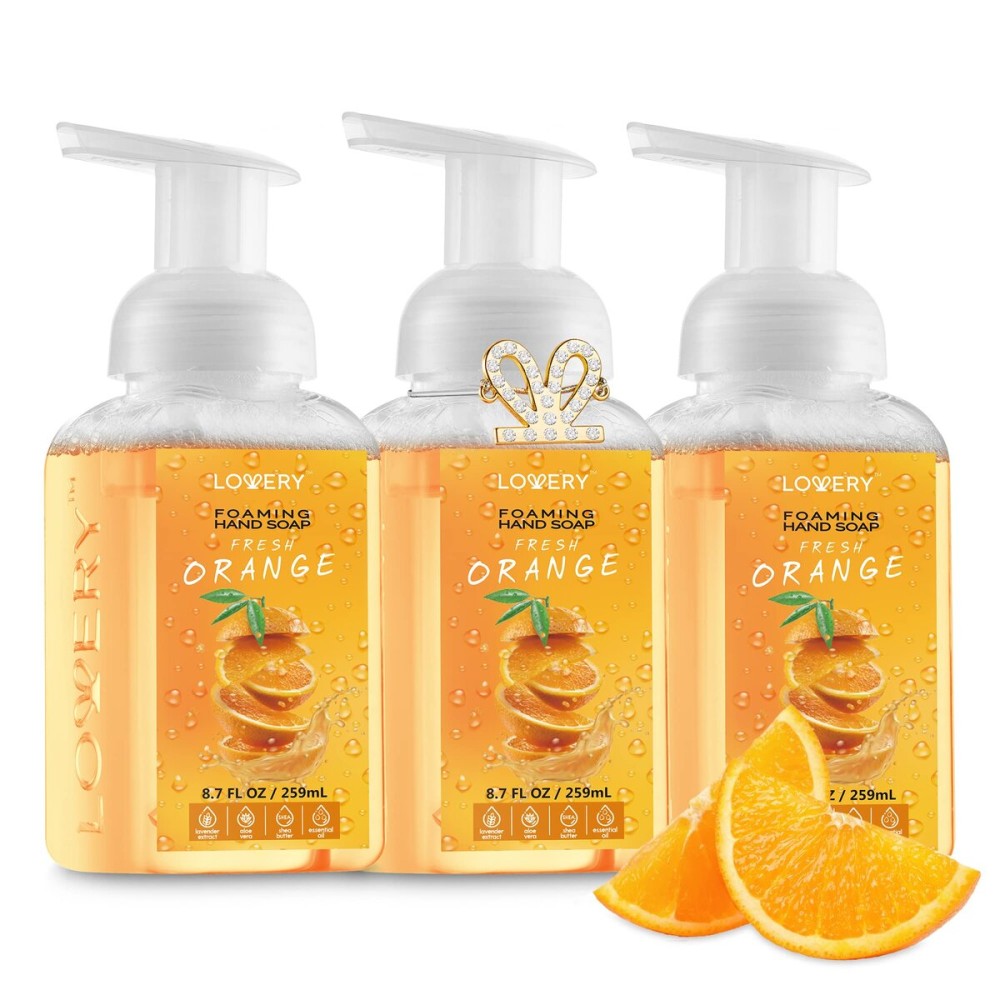 Foaming Hand Soap-Pack of 3-Moisturizing Hand Soap with Aloe Vera & Essential Oils-Alcohol-Free Hand Wash in Fresh Orange Scent-Scented Hand Wash for Kitchen or Bathroom-Free Flawless Crystal Bracelet