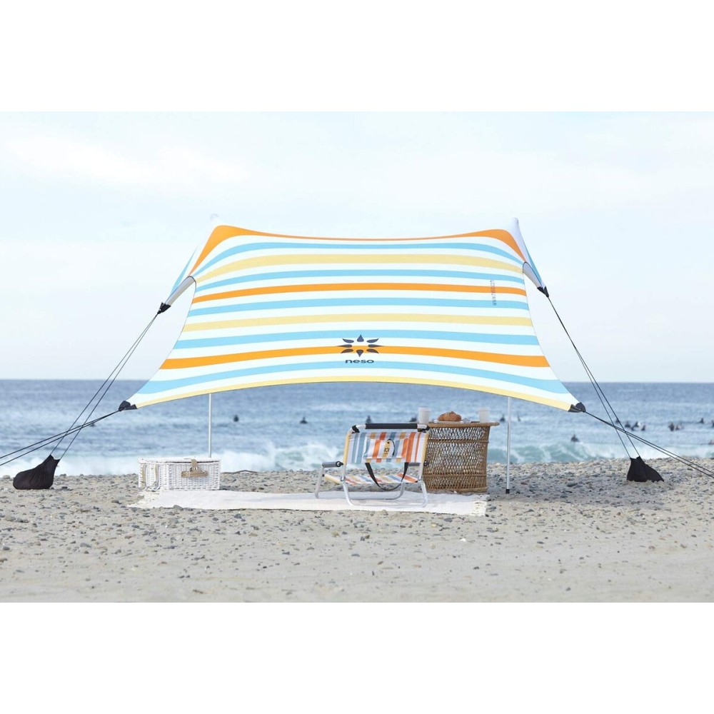 Neso Portable Beach Tent Sun Shelter with Sand Anchor - Lightweight Beach Shade Canopy - Easy Setup for Family Outings - Patented Reinforced Corners - UPF 50+ - 7 x 7ft - Vintage Stripes