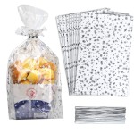 COQOFA 100 Pcs Star Printed 8X 12 Gift Wrap Cello Cellophane Treat Bags Party Favor bags Clear Candy Cookie Bags Plastic Poly Goodie Storage Bags with Twist Ties for Bakery,Birthday, Wedding ,Party Decorations (Silver)