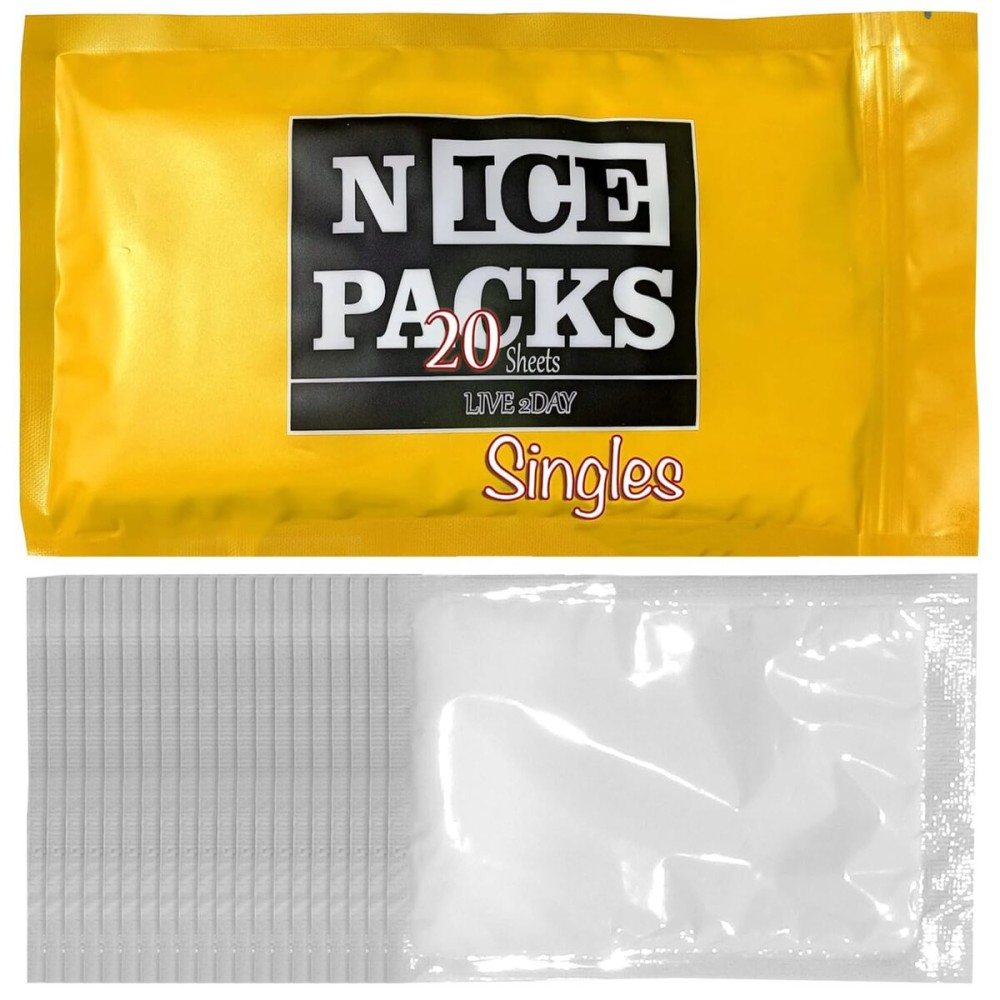 Nice Packs Reusable Dry Ice Packs for Coolers, Lunch Boxes & Frozen Food - Flexible and Long Lasting (20 Single Cell Sheets)