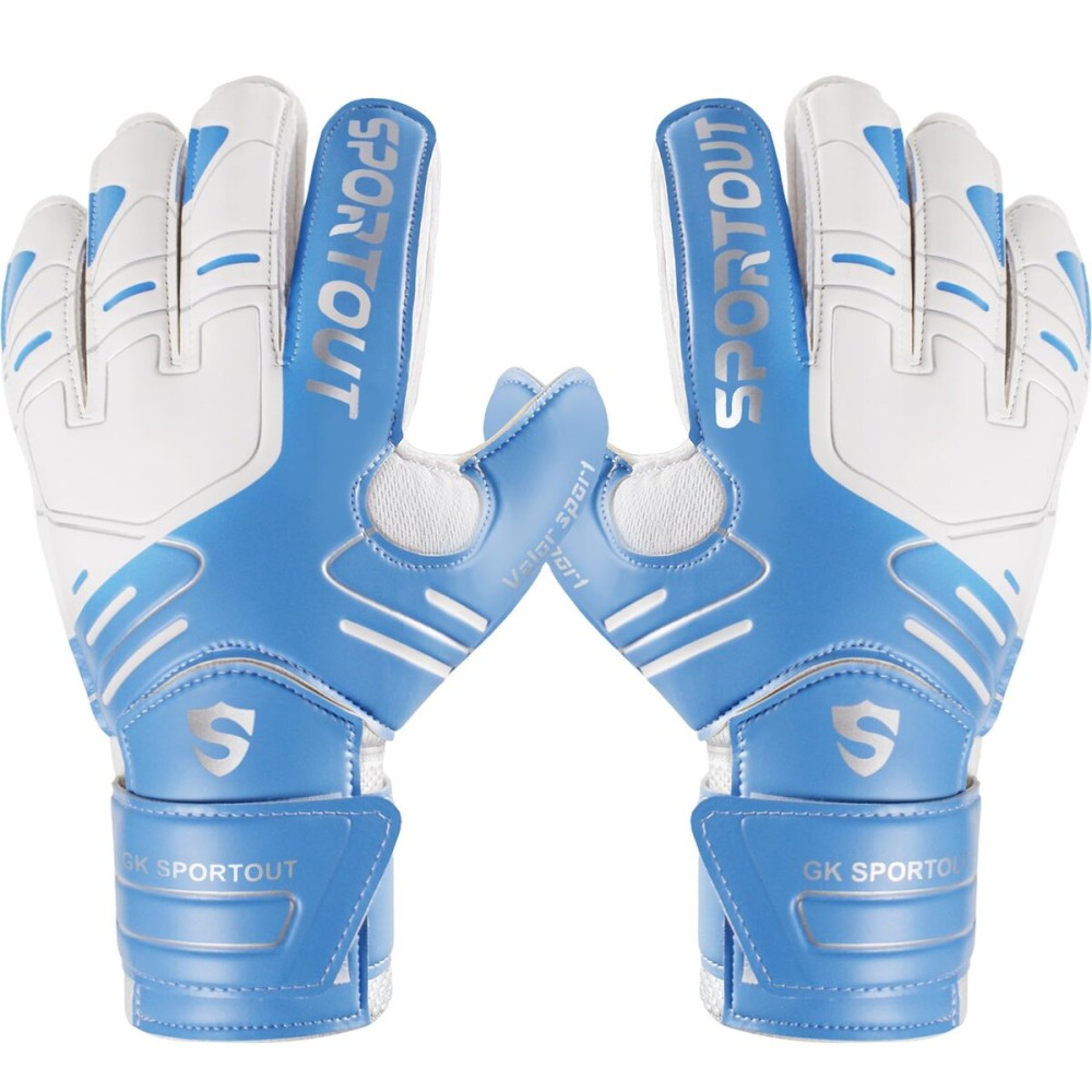 Sportout Youth&Adult Goalie Goalkeeper Gloves,Strong Grip for The Toughest Saves, with Finger Spines to Give Splendid Protection to Prevent Injuries,3 Colors (Blue, 7)