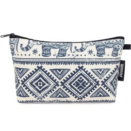 WANDF Cosmetic Bag for Women Makeup bag Organizer Small Mini Makeup Pouch for Purse Water Resistant (Elephant)