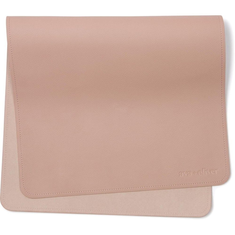 Ava + Oliver Vegan Leather Baby Changing Mat (16 X 30 in) - Multipurpose Wipeable and Portable Diaper Changing Pad - Foldable for Travel (Pink Sand)